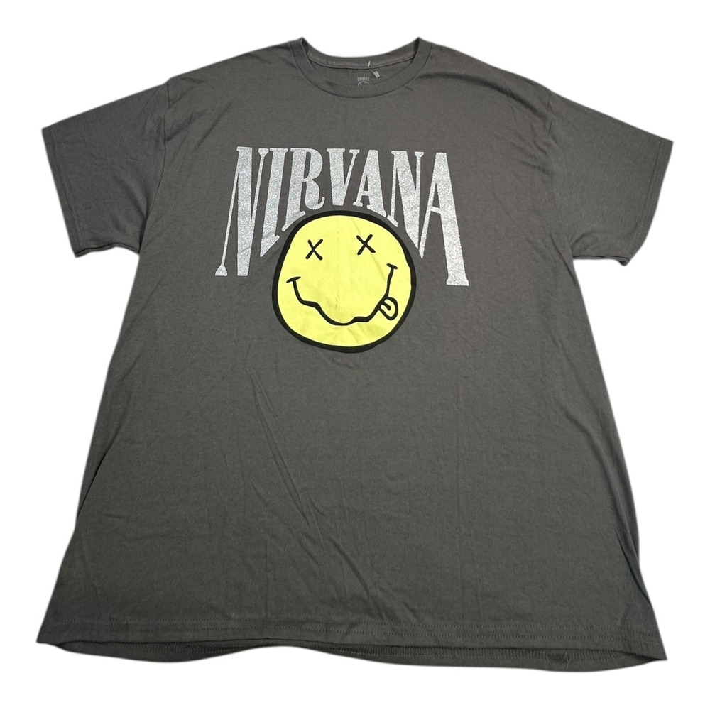 Nirvana Smiley Face Band T Shirt Gray XL‎ Cotton